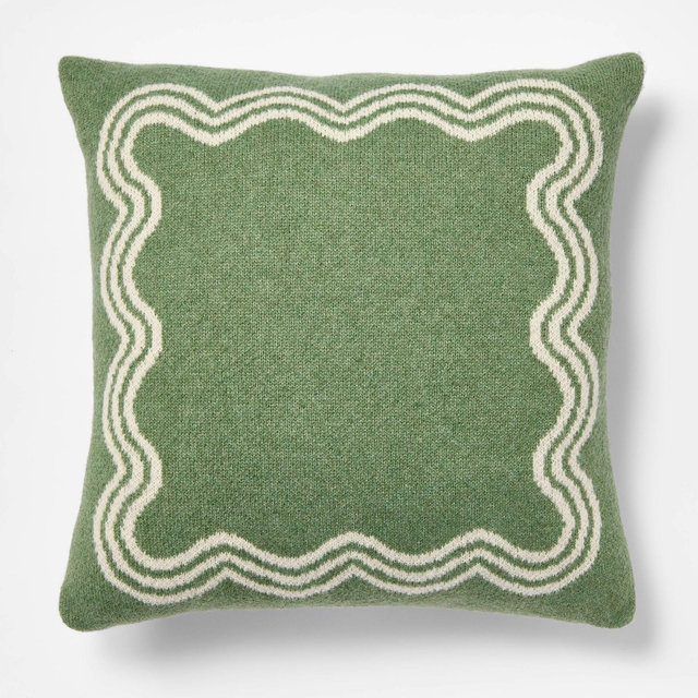 24"x24" Jacquard Knit Pillow with Scallop Pattern Bright Olive- Threshold™ designed with Studio McGee