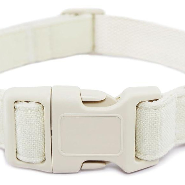 Cotton Hemp Dog Collar Adjustable, White Dog Collar Soft Natural Fabric with Quick Release, Cute Wedding Puppy Necklace for Small Medium Large Dog, White-M