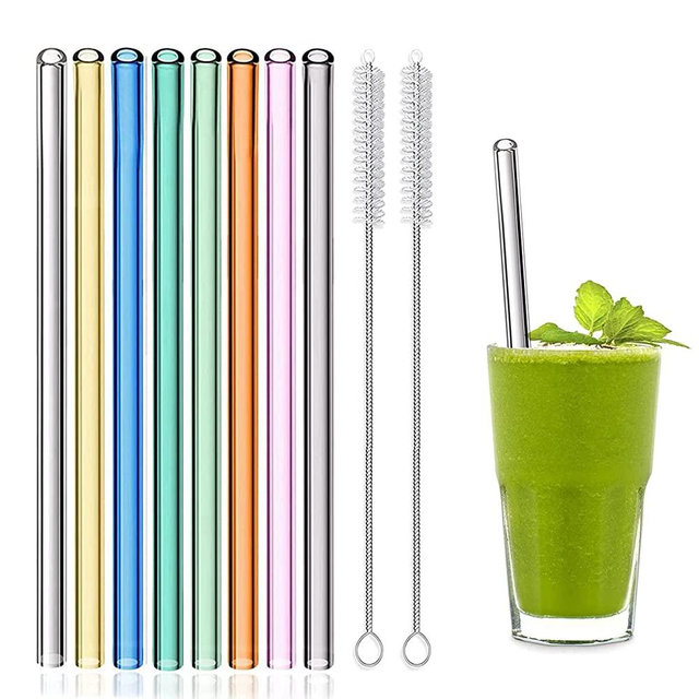 8 Pcs Reusable Glass Straws, 8"x8mm Eco-friendly Drinking Straws for Smoothie, Milkshakes, Tea, Juice, Cocktail Straws, Multi-Color Mixed (8Pcs Straight)