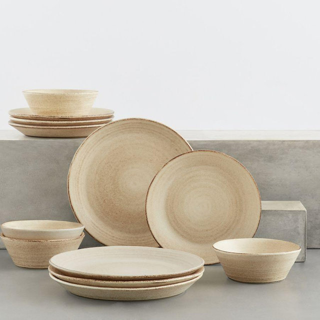 Larkin Stoneware 12-Piece Dinnerware Set - Sand