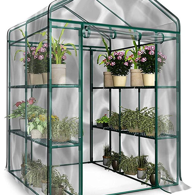 Home-Complete Walk-in Greenhouse-Indoor Outdoor with 8 Shelves, Green
