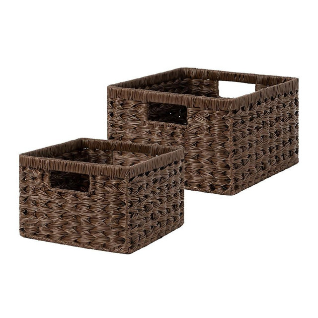 GRANNY SAYS Wicker Baskets for Organizing, Storage Basket for Shelves, Square Shelf Baskets with Handles, Waterproof Woven Basket for Living Room, Baskets for Entryway, Brown