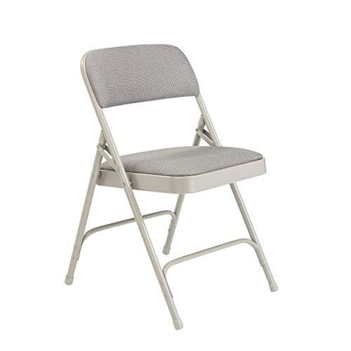 National Public Seating 2200 Series Steel Frame Upholstered Premium Fabric Seat and Back Folding Chair with Double Brace, 480 lbs Capacity, Model 2202 Graystone/Gray (Carton of 4)