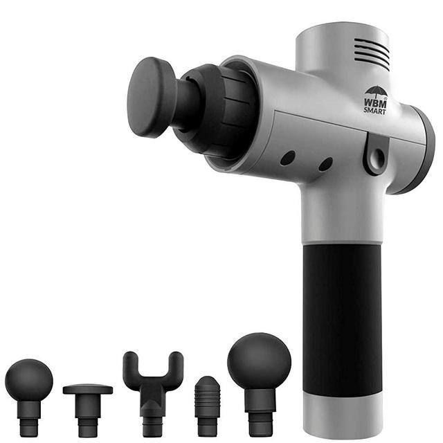WBM Smart Massage Gun Deep Tissue Percussion Muscle Massager for Pain Relief,Electric Body Massager Sports Drill Portable Super Quiet Brushless Motor (Silver)