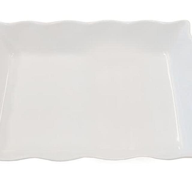 Cook Pro White Ruffled Rectangular Stoneware & Bakeware Dish, 12.5" x 8.375" x 2.25", Sturdy Ceramic That is Lead and Cadmium Free