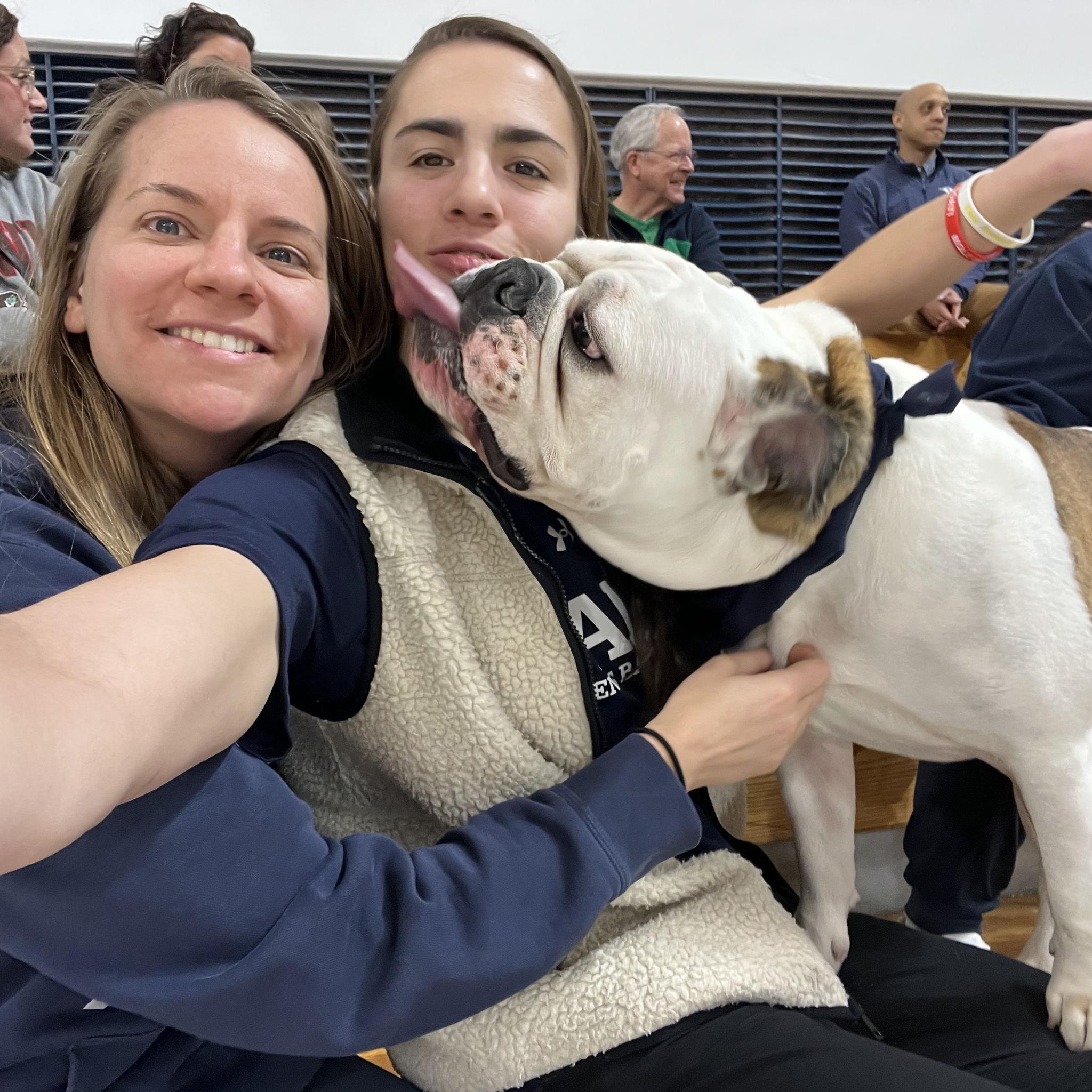 Lucy, Lena & Handsome Dan cheering on the Yale Bulldogs in 2025