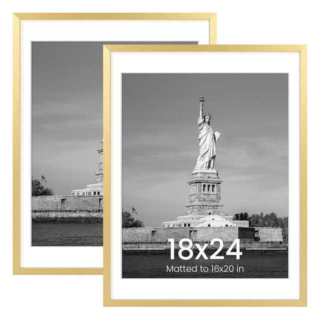 ENJOYBASICS 18x24 Picture Frame, Display Poster 16x20 with Mat or 18 x 24 Without Mat, Wall Gallery Photo Frames, Gold, 2 Pack