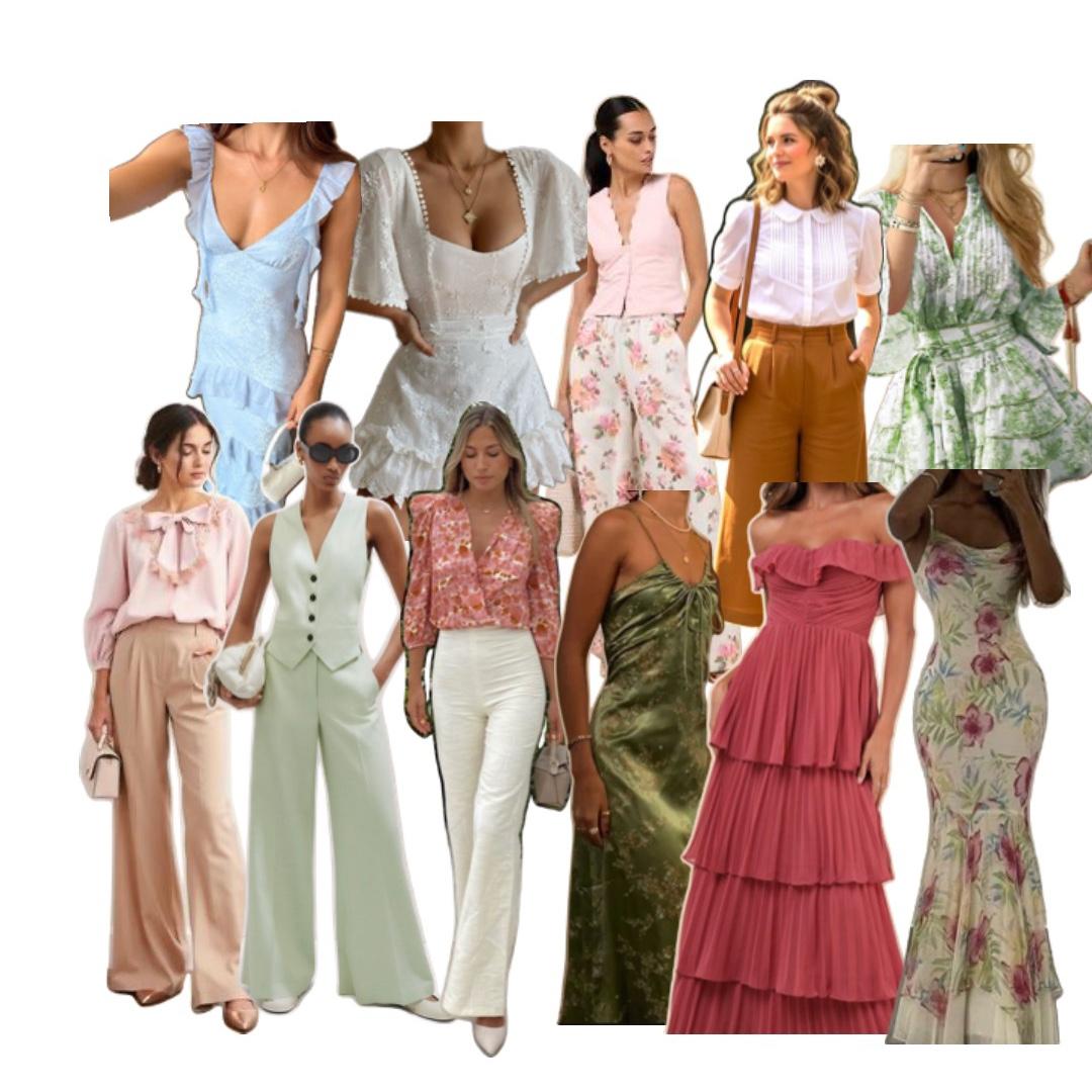 Bridal shower inspo- Dresses, Skirts, Flowy pants, rompers, Jumpsuits. Frilly and fun