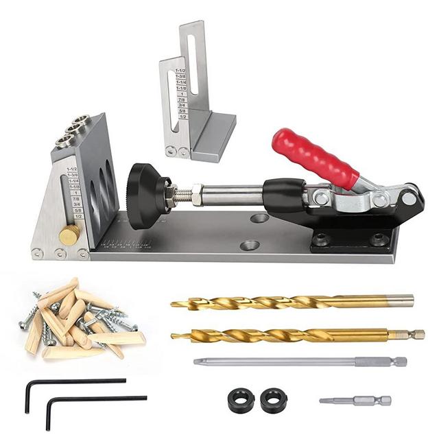 Pocket Hole Jig Kit, Adjustable 2 Pocket Angle Drilling Set with Clamp, Professional Woodworking Hole Locator, Tool Gift for Carpentry Joinery Men