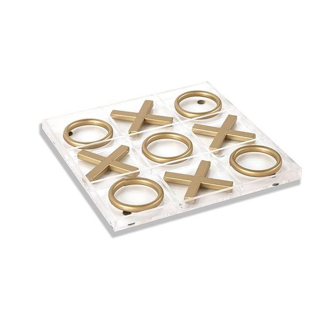 FUIN Acrylic and Resin Decorative Gold Tic Tac Toe Travel Board Game Set for Adult and Kids, 12" x 12", Gold