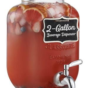 2 Gallon Glass Beverage Dispenser, 18/8 Stainless Steel Spigot and Lid - Glass Drink Dispensers for Parties - Mason Jar Drink Dispensers with Lids - Laundry Detergent Holder