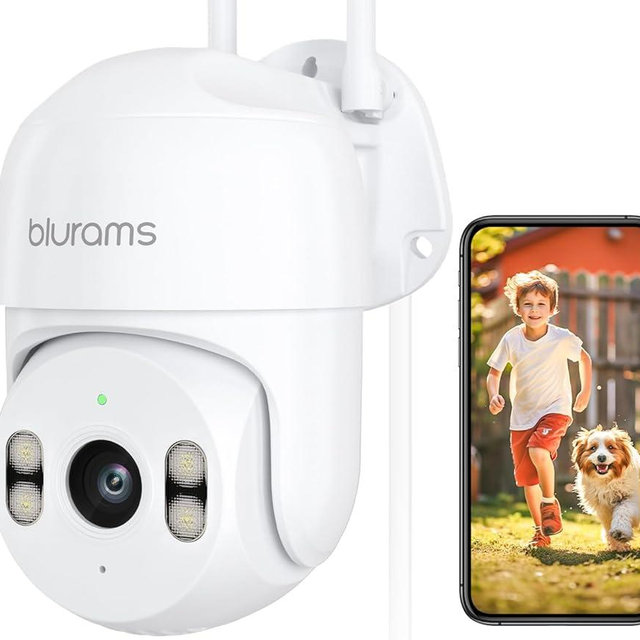 blurams 2K Security Camera Outdoor, 360° PTZ Cameras for Home Security Outside with Motion Detection Tracking, Color Night Vision, Two-Way Audio, IP66 Weatherproof, 2.4GHz Wi-Fi, Works with Alexa