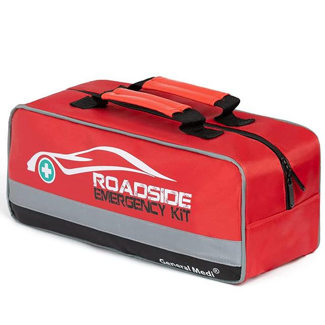 127-Pieces Roadside Car Emergency Kit Include Mini First Aid Kit, Jumper Cables,Tow Rope, Bandage, Safety Vest, Emergency Triangle, All in One Pack