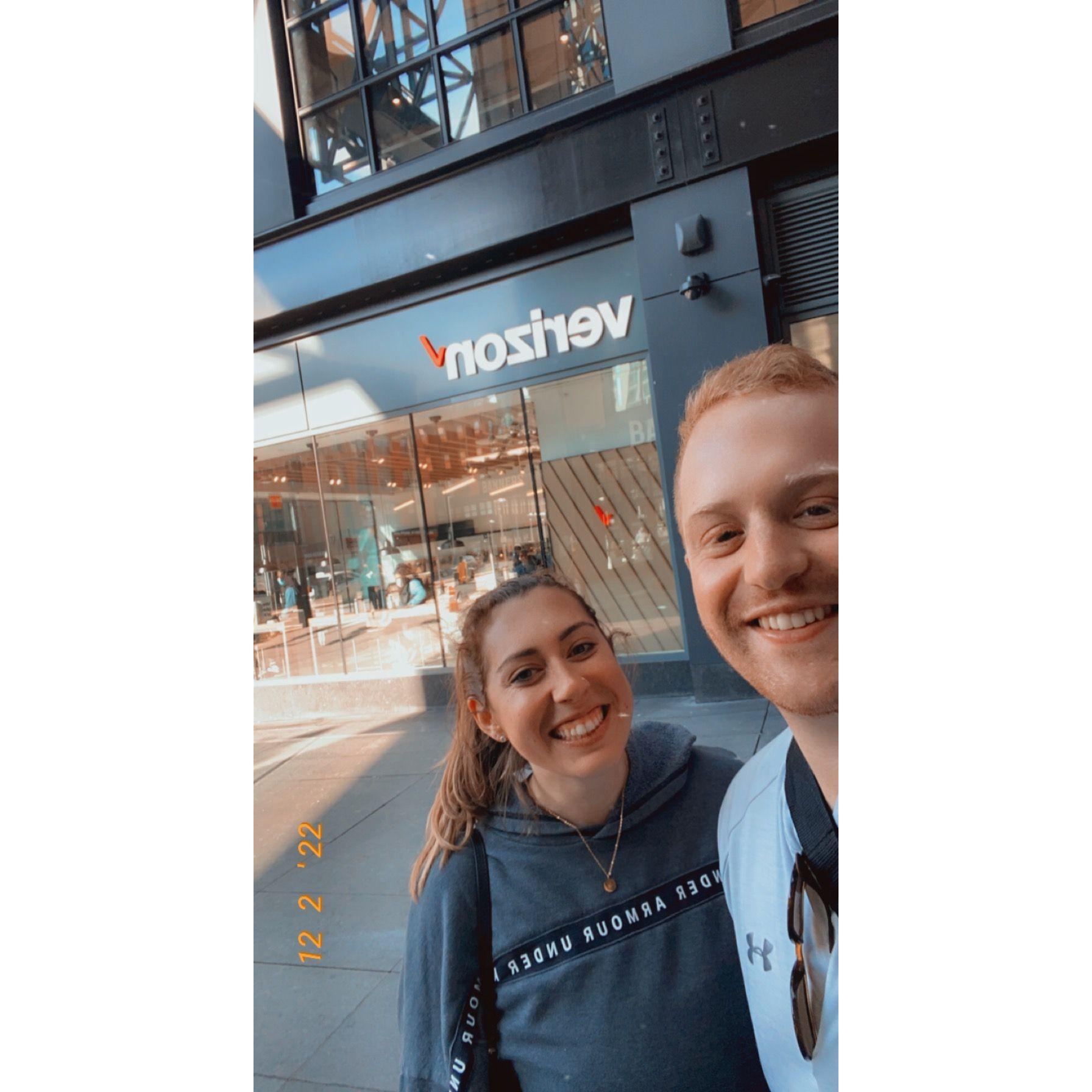 Right after our first ever Title Boxing class together, outside the TD Garden!