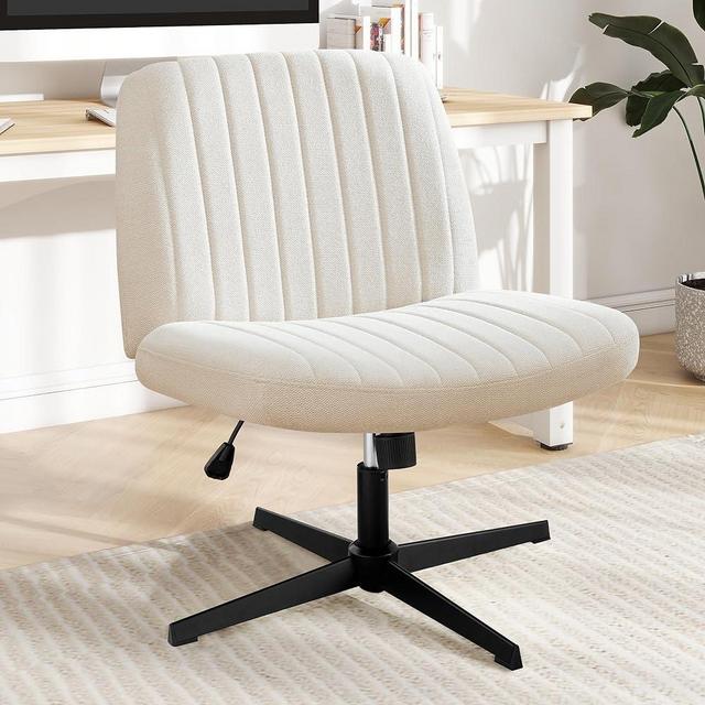 Criss Cross Chair, Cross Legged Office Chair, Wide Comfty Desk Chair, No Wheels Armless Computer Task Chair, Swivel Fabric Vanity Home Chair, Height Adjustable