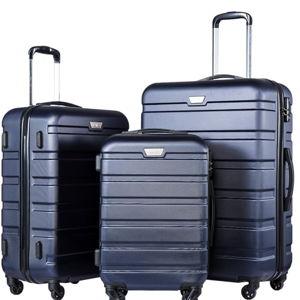 Coolife Luggage 3 Piece Set Suitcase Spinner Hardshell Lightweight TSA Lock (navy, 20/24/28)