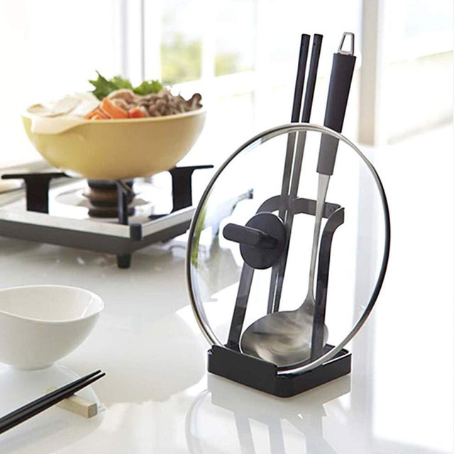 vocheer Pot Lid Holder, Kitchen Organizer Rack Spoon Rest Rack Holder-Lid Stand for Utensils in Kitchen, Black