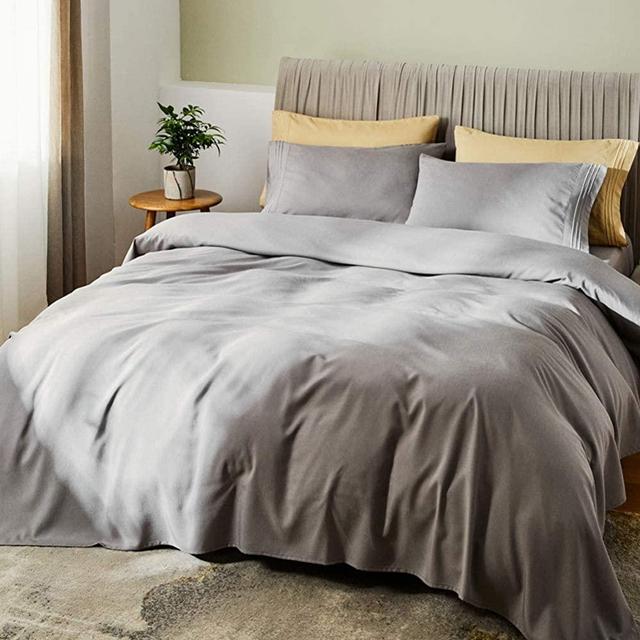 SONORO KATE Bed Sheet Set Bamboo Sheets Deep Pockets 16" Eco Friendly Wrinkle Free Sheets Hotel Bedding Machine Washable Silky Soft (Grey, Queen)