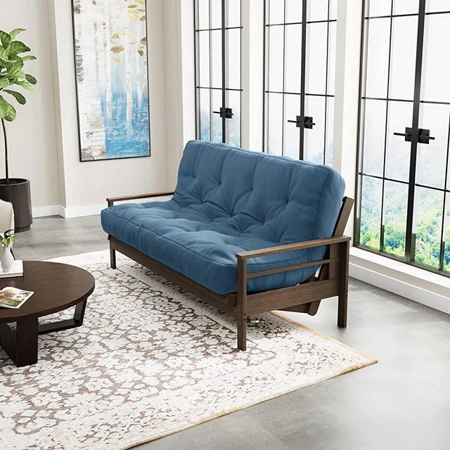 Full Size Futon Mattress, Hand-Tufted in The USA by Loosh, Soft Lightweight Cover, Durable Layered Foam Interior, 5”, Denim Blue (Frame Not Included)