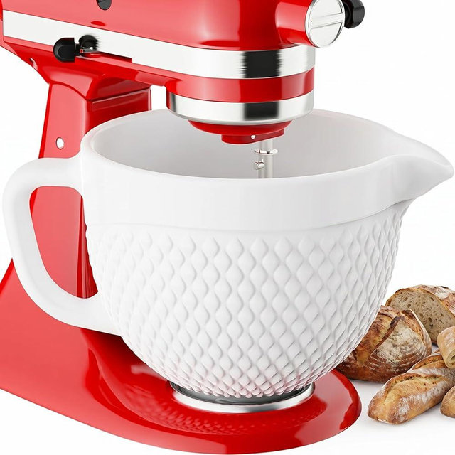 Cofun Ceramic Mixer Bowl for KitchenAid, Compatible with All KitchenAid 4.5-5 Qt Tilt-Head Stand Mixers, Mixing Bowl with Handle & Pour Spout, Oven/Microwave/Dishwasher Safe