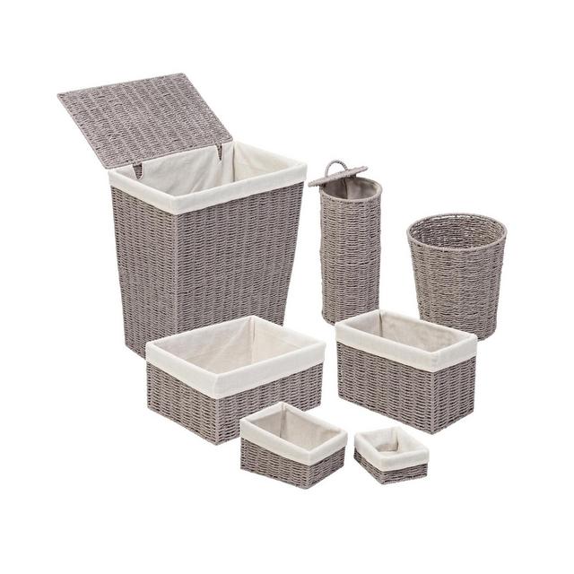Twisted Paper Rope Woven Bathroom Storage Basket Set, 7 Piece