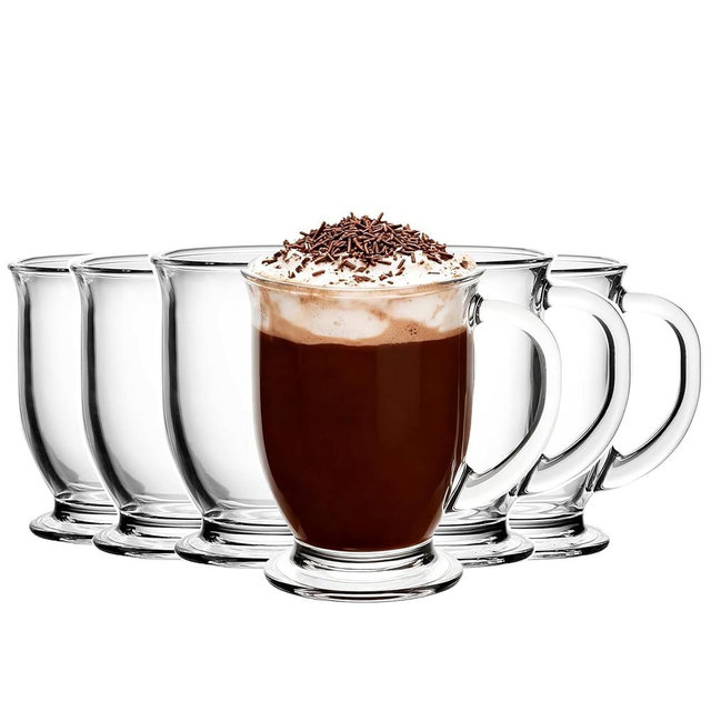 binsakao Glass Coffee Mugs Set of 6-15 OZ Clear Glass Tea Cups with Handle - Large Mugs for Tea, Espresso, Coffee, Cider, Hot Chocolate, Dishwasher Safe