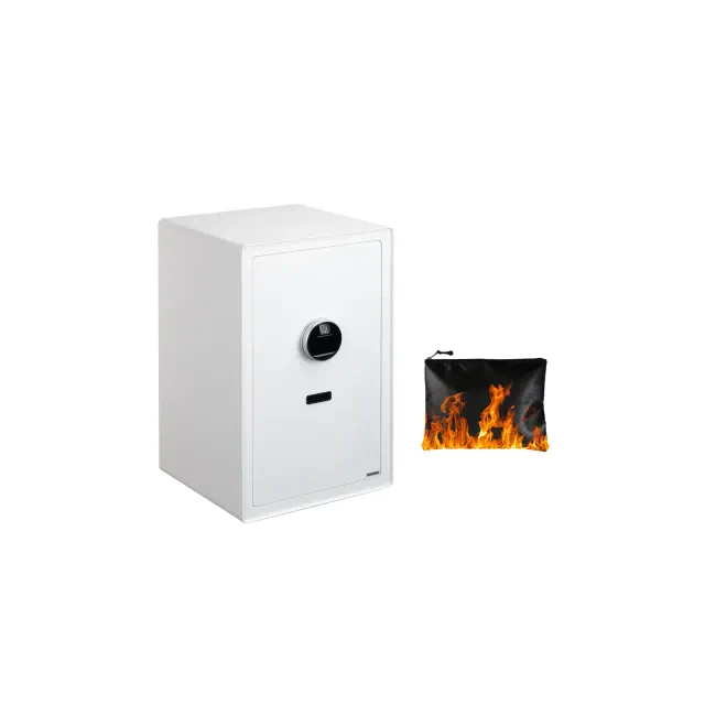 JUJABU 23.6" Mobile Security Safes with Fingerprint Lock, Alarm & Vibration Sensor, and Fireproof Document Bag, for Home or Office – White