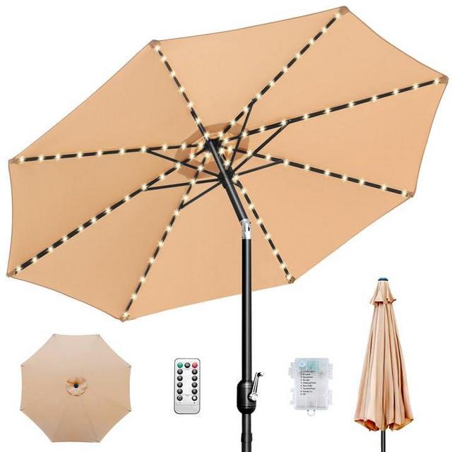 10ft Patio Umbrella, Table Market Umbrella Outdoor Patio with 104 LED Lights 8 Sturdy Ribs & Push Button Tilt and Crank for Deck, Pool, Garden, Backyard