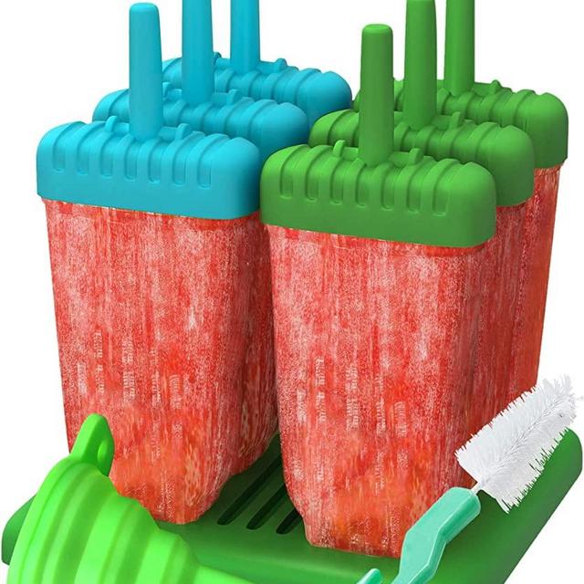 Popsicle Molds, Ozera Set of 6 Ice Pop Molds Maker, Popsicle Trays - With Silicone Funnel & Cleaning Brush - Assorted Colors (Green & Blue)