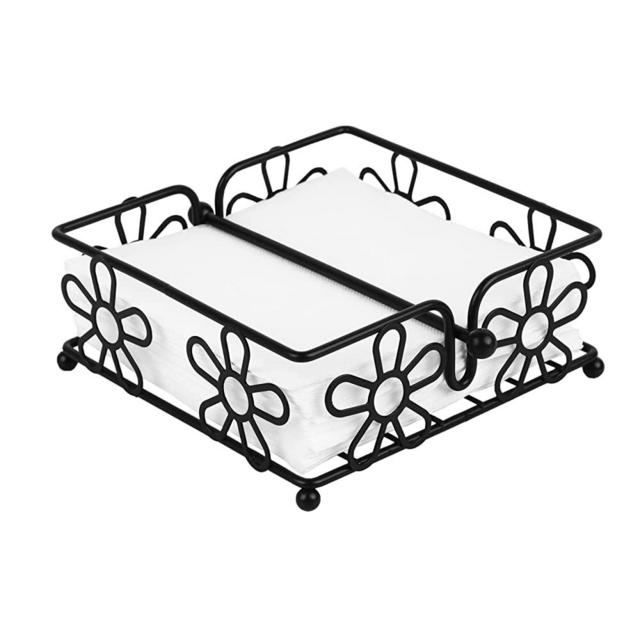 Chrome Napkin Holder with Flower Design Black