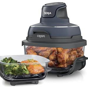 Ninja Crispi 4-in-1 Glass Air Fryer | 450°F | Non-Toxic | 4QT & 6-Cup Glass Containers w/Lids | Microwave, Freezer, Dishwasher Safe | Max Crisp, Air Fry, Bake, Recrisp | Cyberspace Gray, FN101GY