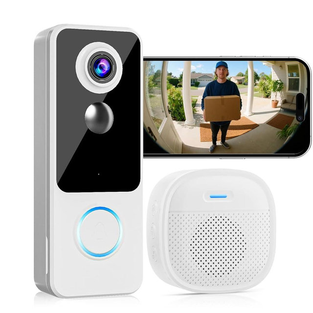 Doorbell Camera Wireless,2K FHD Head-to-Toe Video, no Subscription,Two-Way Talk, Smart Home Video Doorbell with Chime,Battery Powered,Motion Detection & Alerts,Works with Alexa & Google(2.4G WiFi)