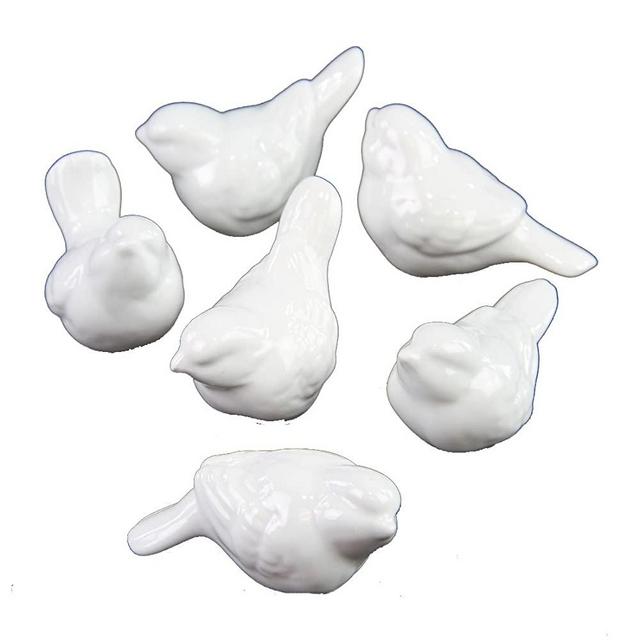 Creative Co-Op DE5729 Set of 6 White Ceramic Birds