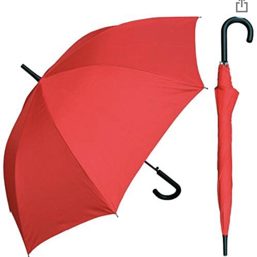 RainStoppers Umbrella 48" Auto Open Red Umbrella with Black Hook Handle (W032TH-RED)