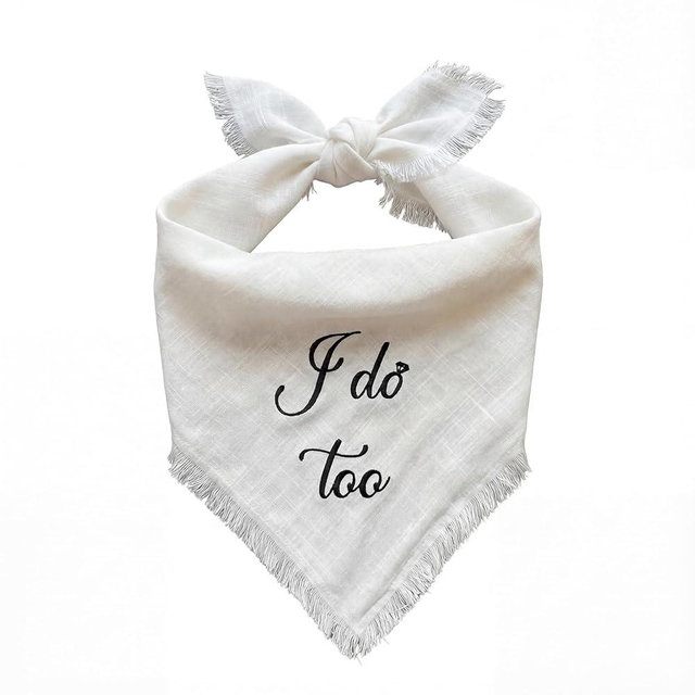 Two Tails I Do Too Wedding Dog Bandana, Tie-on Pet Scarf for Boy or Girl Dogs and Puppies, Wedding Dog Accessories, Engagement Gift, or Photo Prop, Breathable Linen and Viscose Fabric, Size Large
