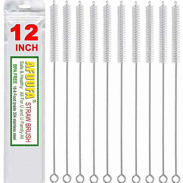 Extra Long Straw Cleaner Brush Extend 12 inch, Extra Wide 12mm diam Pipe Cleaners, Cleaning Brush for Hookah Set, Nylon Bristles and Stainless Steel Handle Straw Brush Set 10 Pack