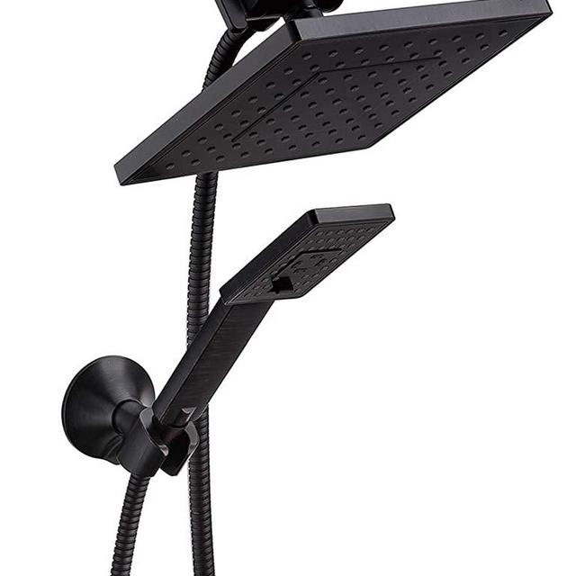 Bright Showers Rain Shower head with Handheld Spray 5 ft. Shower Hose Combo Includes Wall Mount Suction Bracket 3-Way Water Diverter Mount (8 Inch Square, Oil Rubbed Bronze)