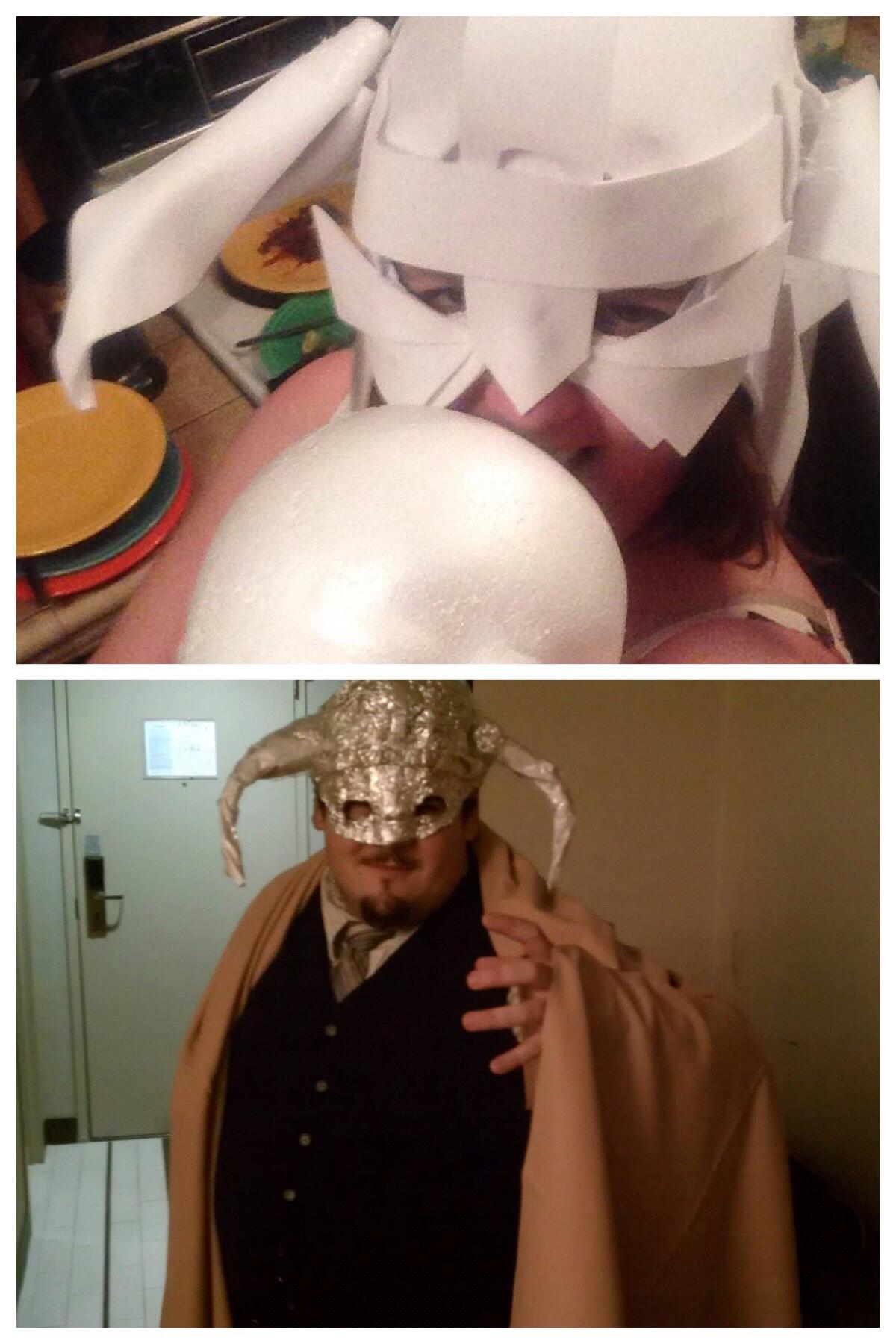 While not taken at the same time, both Gene and Julia have (separately, independently) cosplayed as the Dragonborn from Skyrim. Great minds....