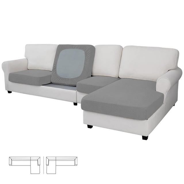 Easy-Going Stretch 4 Pieces Couch Cushion Covers for Sectional Sofa Left/Right L Shape Chaise Lounge Sofa Seat slipcover Anti-Slip Sofa Cover Soft (3 Seater + 1 Chaise, Light Gray)