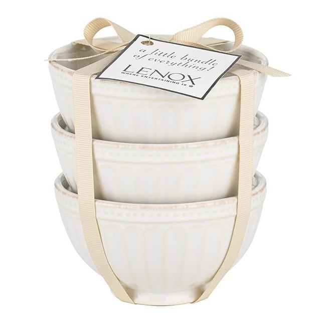 Lenox White French Perle Groove 3Pc Mini Bowl Set, 1.05 LB