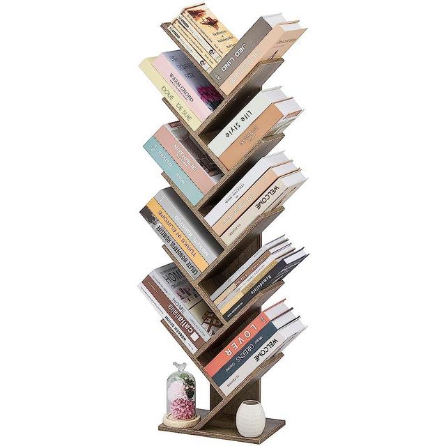 Hoctieon 10 Tier Tree Bookshelf, 10 Shelf Bookcase, Free Standing Tree Bookcase, Display Floor Standing Shelf for Books, Book Organizer Shelves for Home Office, Living Room, Bedroom, Greige