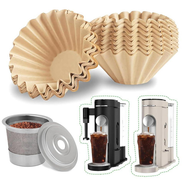 100PCS Coffee Filters and 2pack Reusable Pods for Ninja PB051 PB041 Pods and Grounds Single Serve Coffee Maker