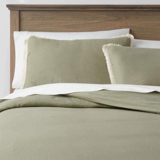 King Cotton Tassel Border Duvet Cover & Sham Set Moss Green - Threshold™