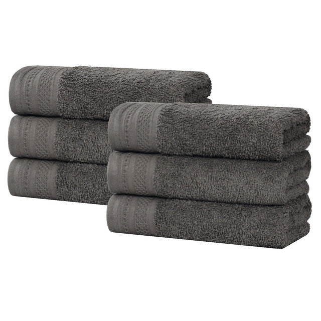 Honeycomb Waffle Border Cotton Medium Weight Hand Towel Set of 6, Gunmetal - Blue Nile Mills