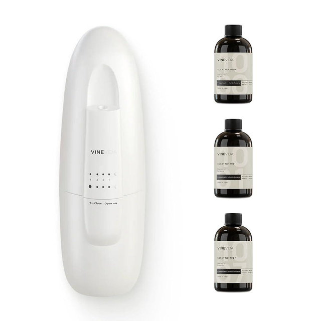 VINEVIDA Waterless Diffuser and 3 Top Selling Hotel Fragrance Oils - Essential Oil Diffuser for Home - Room Fragrance Air Diffuser [White Aroma Diffuser]