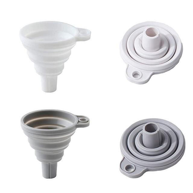 Ylliesy 2 Pack Silicone Collapsible Funnel Flexible,Foldable,Kitchen Funnel for Water Bottle Liquid/Powder Transfer Wide Mouth Hopper Food Grade Gray and White