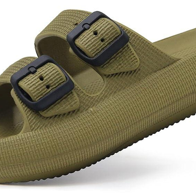 Weweya Sandals for Women and Men - Pillow Slippers - Double Buckle Adjustable Slides - EVA Flat Sandals