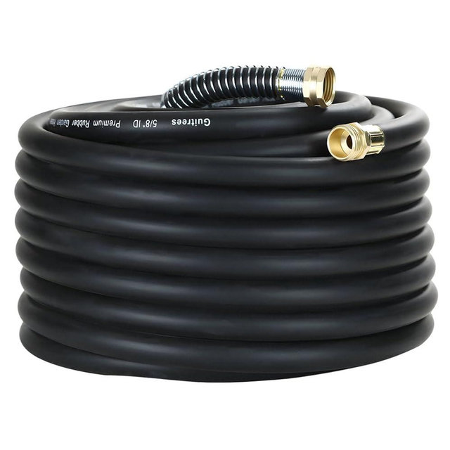 Guitrees 75FT 5/8 Heavy-Duty Rubber Garden Hose - 200psi Working, 1000psi Burst - Hot/Cold Water - Five-Layered Braiding for Durability - Versatile for Gardening, Agriculture, Construction(Black)