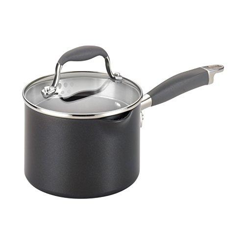 Anolon 83498 Advanced Hard Anodized Nonstick Sauce Pan/Saucepan with Straining and Lid, 2 Quart, Gray