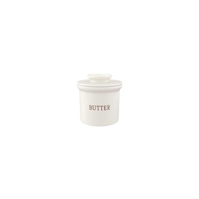 Kook Butter Keeper Dish, Ceramic Crock with Lid, For Soft Butter, Speckled White